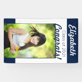 Navy & White Congrats One Photo Graduation Party Spandoek (Horizontaal)