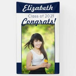 Navy & White Congrats One Photo Graduation Party Spandoek