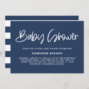 Navy & White Cute Modern Calligraphy Baby shower Kaart