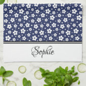Navy & White Daisies gepersonaliseerd Theedoek (Gevouwen)
