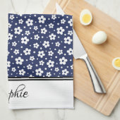 Navy & White Daisies gepersonaliseerd Theedoek (Quarter Fold)