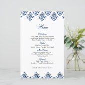 Navy White Damask Arabesque Wedding Menu Kaart (Staand voorkant)
