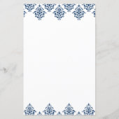 Navy White Damask Arabesque Wedding Menu Kaart (Achterkant)