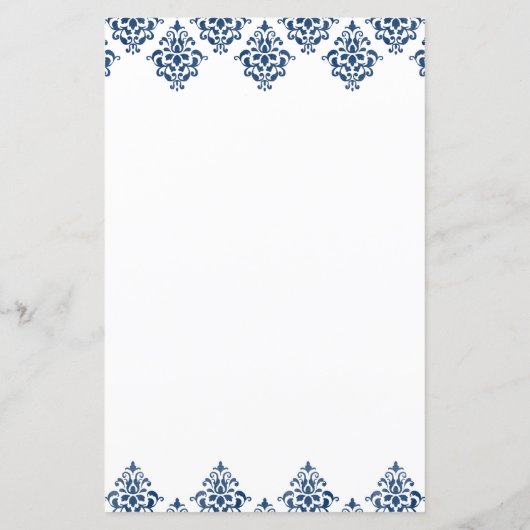 Navy White Damask Arabesque Wedding Menu Kaart (Achterkant)