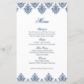 Navy White Damask Arabesque Wedding Menu Kaart (Voorkant)