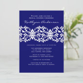 Navy & White Damask Bridal Shower Invitation Kaart (Staand voorkant)