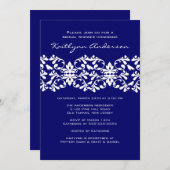 Navy & White Damask Bridal Shower Invitation Kaart (Voorkant / Achterkant)