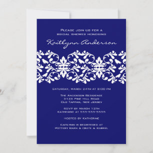 Navy & White Damask Bridal Shower Invitation Kaart