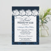 Navy, White Damask, Lace Vrijgezellenfeest Invite Kaart (Staand voorkant)