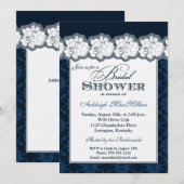 Navy, White Damask, Lace Vrijgezellenfeest Invite Kaart (Voorkant / Achterkant)