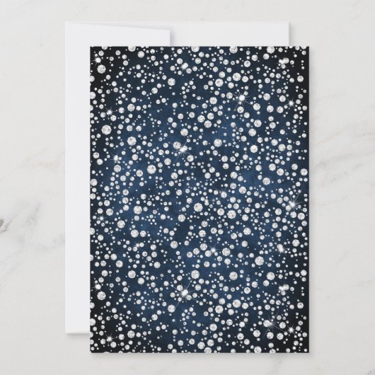 Navy White Diamond Floral Quinceanera Invitation Kaart (Achterkant)