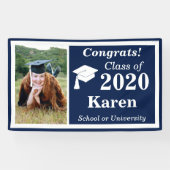 Navy White Een fotoklasse van 2024 Afstuderen Spandoek (Horizontaal)