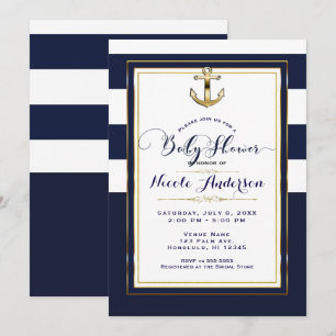 Navy White en Gold Anchor Nautical Baby shower Kaart