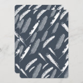 Navy White Feathers Baby shower Kaart (Voorkant / Achterkant)