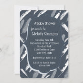 Navy White Feathers Baby shower Kaart (Achterkant)