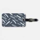 Navy White Feathers Bagagelabel (Achterkant horizontaal)