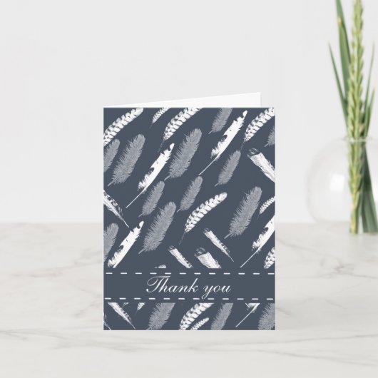 Navy White Feathers Dank je wel Bedankkaart (Voorkant)