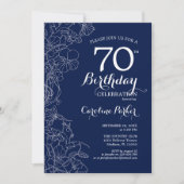 Navy White Floral 70th Birthday Party Kaart (Voorkant)
