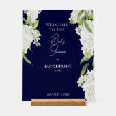 Navy White Floral Baby shower Welkom Acryl Bord (Voorkant)