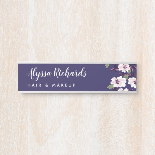 Navy & White Floral Beauty make up Hair Deurbordje (Voorkant)