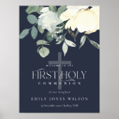 NAVY WHITE FLORAL FIRST HOLY COMMUNION WELCOMM POSTER (Voorkant)