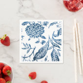 Navy & White Floral Print Napkins Servetten (Insitu)