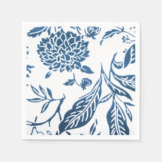 Navy & White Floral Print Napkins Servetten (Voorkant)