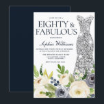 Navy White Floral Silver Dress 80th Birthday Party Kaart<br><div class="desc">Navy White Floral Silver Dress 80th Birthday Party Invitation Bekijk collectie in Niche en Nest Store Veel bedankt</div>
