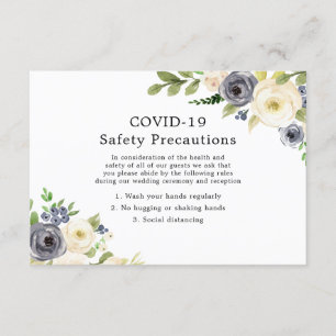 Navy & White Floral Wedding COVID-19 Safety Informatiekaartje