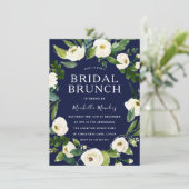 Navy & White Floral Wreath Vrijgezellenfeest Brunc Kaart (Staand voorkant)