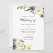 Navy & White Flowers Pure Elegant Wedding Kaart (Voorkant)