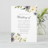 Navy & White Flowers Pure Elegant Wedding Kaart (Staand voorkant)