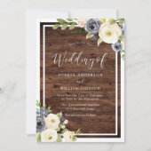 Navy & White Flowers Rustic Herfst of Spring Weddi Kaart (Voorkant)