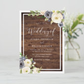 Navy & White Flowers Rustic Herfst of Spring Weddi Kaart (Staand voorkant)