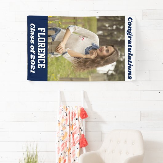 Navy White Gefeliciteerd Afstuderen Spandoek (Insitu)