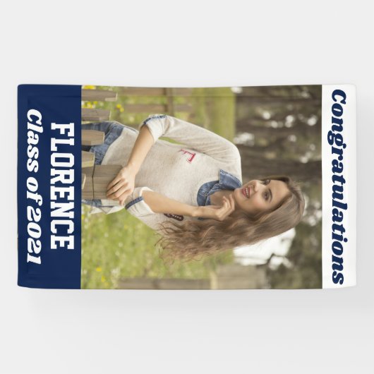 Navy White Gefeliciteerd Afstuderen Spandoek (Horizontaal)
