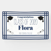 Navy White Geometric Graduation Party Spandoek (Horizontaal)