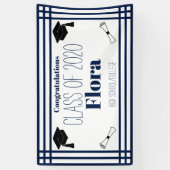 Navy White Geometric Graduation Party Spandoek (Verticaal)