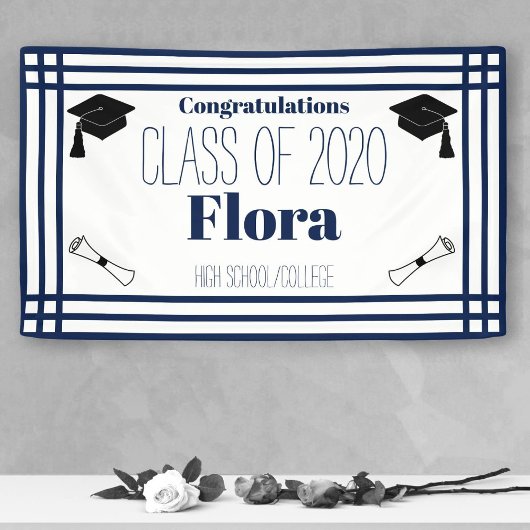 Navy White Geometric Graduation Party Spandoek