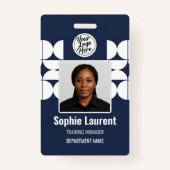 Navy White Geometric Half Circle Pattern Photo ID Badge (Voorkant)
