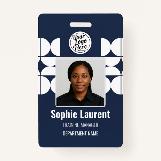 Navy White Geometric Half Circle Pattern Photo ID Badge (Voorkant)