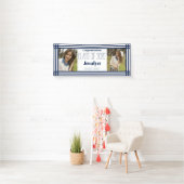 Navy White Geometric Two Photos Afstuderen Spandoek (Insitu)