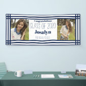 Navy White Geometric Two Photos Afstuderen Spandoek (Beurs)