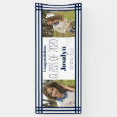 Navy White Geometric Two Photos Afstuderen Spandoek (Verticaal)