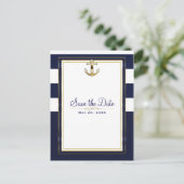 Navy White & Gold Anchor Nautical Save the Date Aankondigingskaart (Staand voorkant)