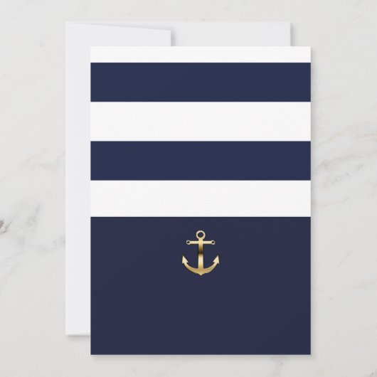 Navy White & Gold Anker Nautische Engagement Party Kaart (Achterkant)