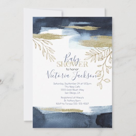 Navy White Gold Boy Baby shower Kaart (Voorkant)