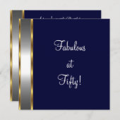 Navy White Gold Fabulous 50e verjaardag Kaart (Voorkant / Achterkant)