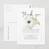 Navy White Gold Floral Weddenschap Hartelijk dank Briefkaart (Voorkant / Achterkant)