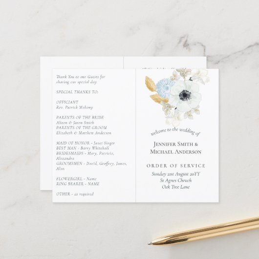 Navy White Gold Floral Wedding (Voorkant / Achterkant in situ)